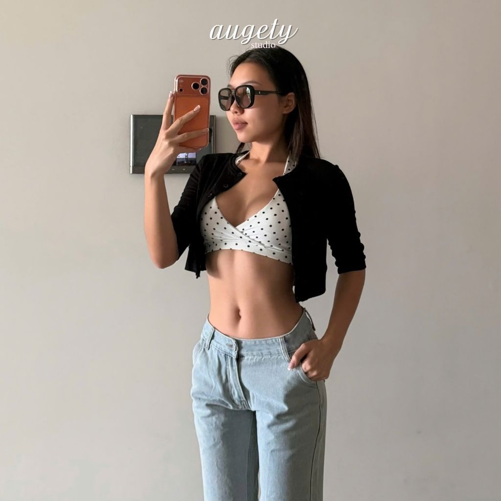 Áo Cardigan Croptop Tay Lửng Nút Cài Ôm Dáng Mỏng Nhẹ Augety Studio, CAIA Cardigan