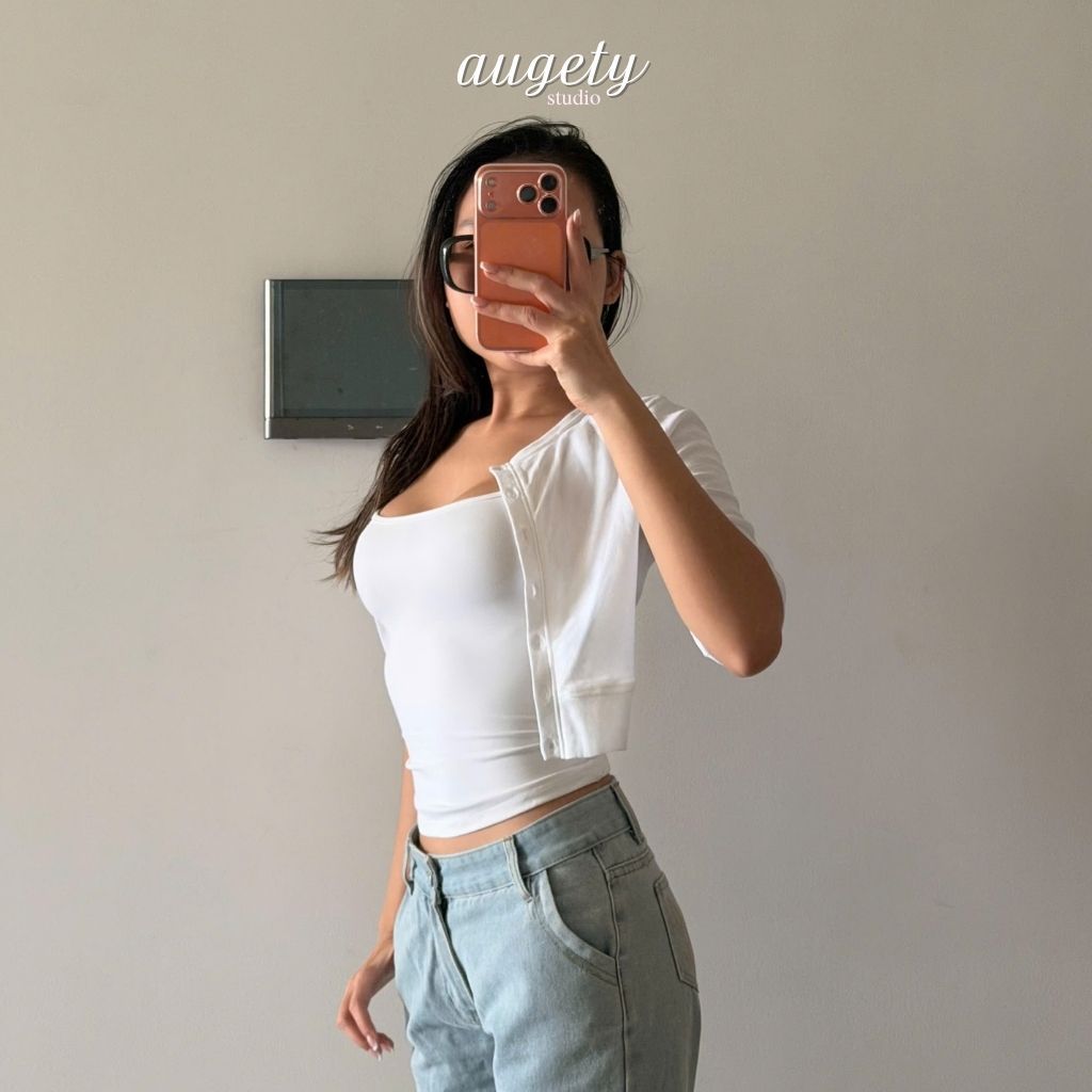 Áo Cardigan Croptop Tay Lửng Nút Cài Ôm Dáng Mỏng Nhẹ Augety Studio, CAIA Cardigan