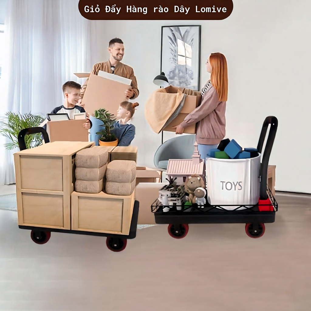 xe đẩy hàng, xe kéo hàng reaim xe đẩy hàng rào tải trọng 600kg gấp gọn tiện lợi kèm dây da hàng hóa khó rơi ra