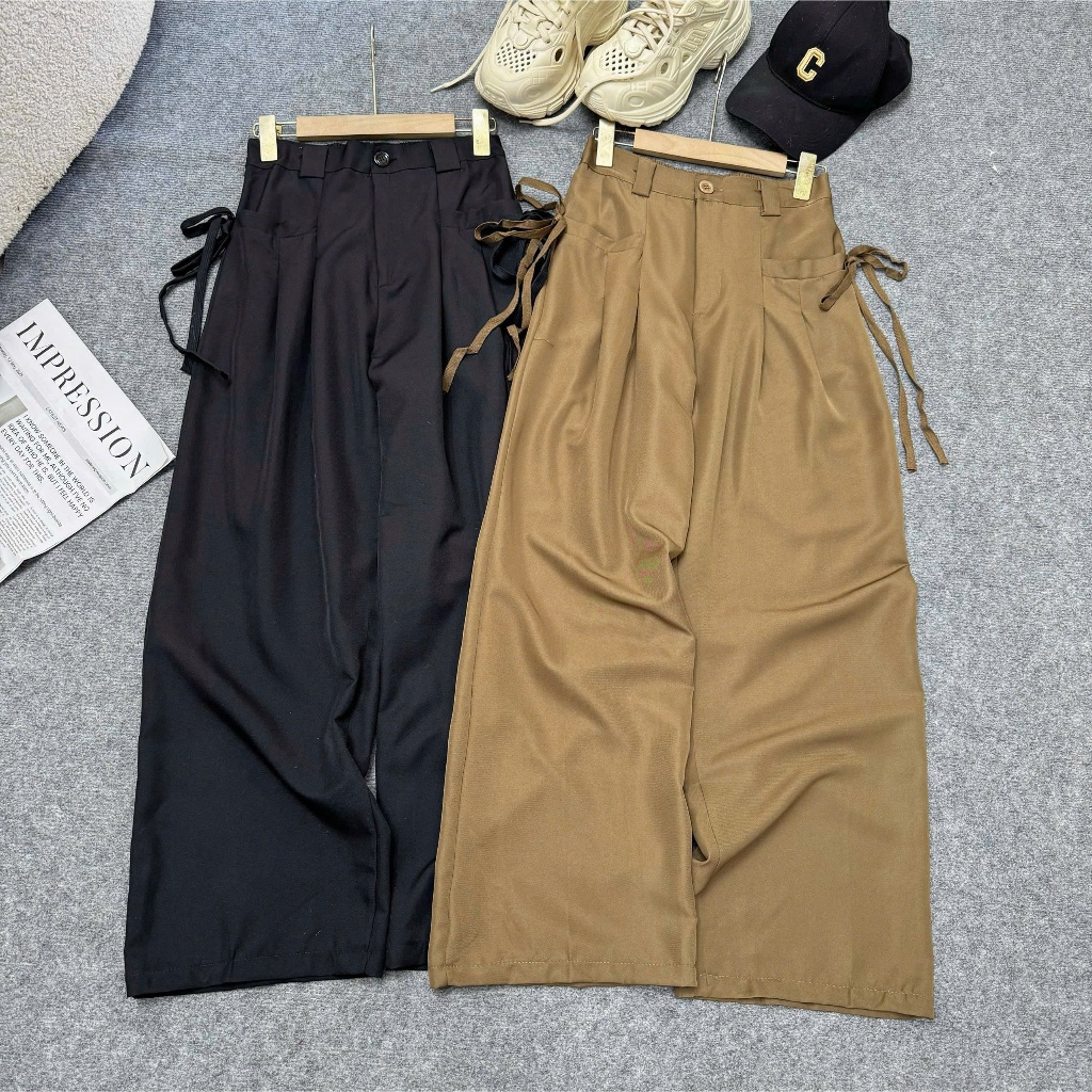 Quần Suông Ống Rộng Dây Buộc Nơ Bigsize,Quần Lưng Cao Túi Nơ Chất Cotton Mềm Mát QNT