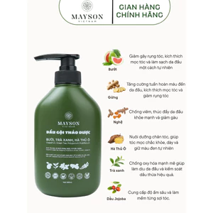 Dầu gội thảo dược Bưởi - Trà xanh - Hà Thủ ô - Gừng - Nghệ MaySon