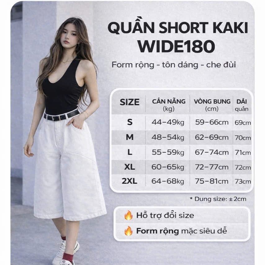 Quần Short Kaki WIDE180 Gladimax Lửng Kaki Ống Rộng 4 túi Form đẹp, dày dặnn, Chống nhănn, Chuẩn Form