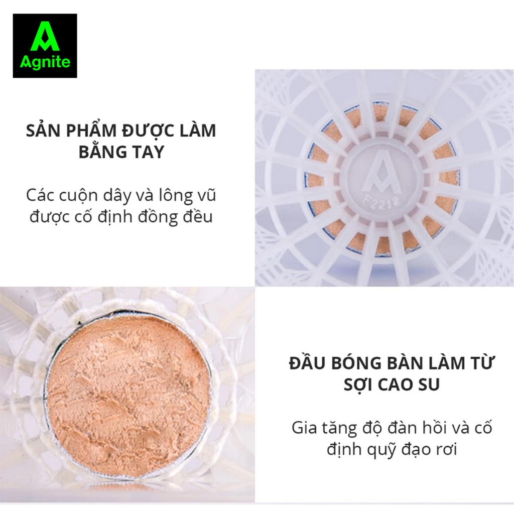 Quả cầu nhựa, lông ngỗng tự nhiên chính hãng AGNITE - nhẹ, bền, chắc chắn - quả lẻ/ hộp 3 quả