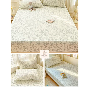 Set 3 Món Cotton Icy Chất Vải Lụa Lạnh Giải Nhiệt, Chống Nhăn, Mềm Mướt Cho Mùa Hè (Ga & 2 vỏ gối ) D1