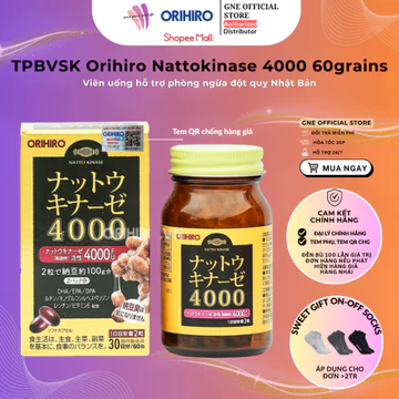Viên Uống Hỗ Trợ Tai Biến Đột Quỵ Nattokinase 2000/4000 FU Orihiro Hộp 60 Viên