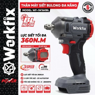Máy Siết Bulong Workfix WF-IW360BL  360Nm  Lõi Đồng, Động Cơ Không Chổi Than, Đầu Siết Đa Năng
