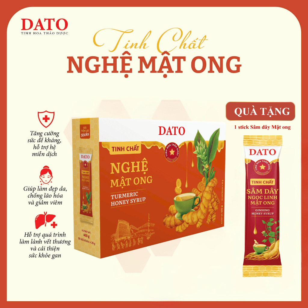 Tinh Chất Nghệ Mật Ong DATO Dạng Syrup – Nghệ Đỏ Tây Nguyên Kết Hợp Mật Ong Tự Nhiên, Hương Vị Dịu Nhẹ Tiện Lợi