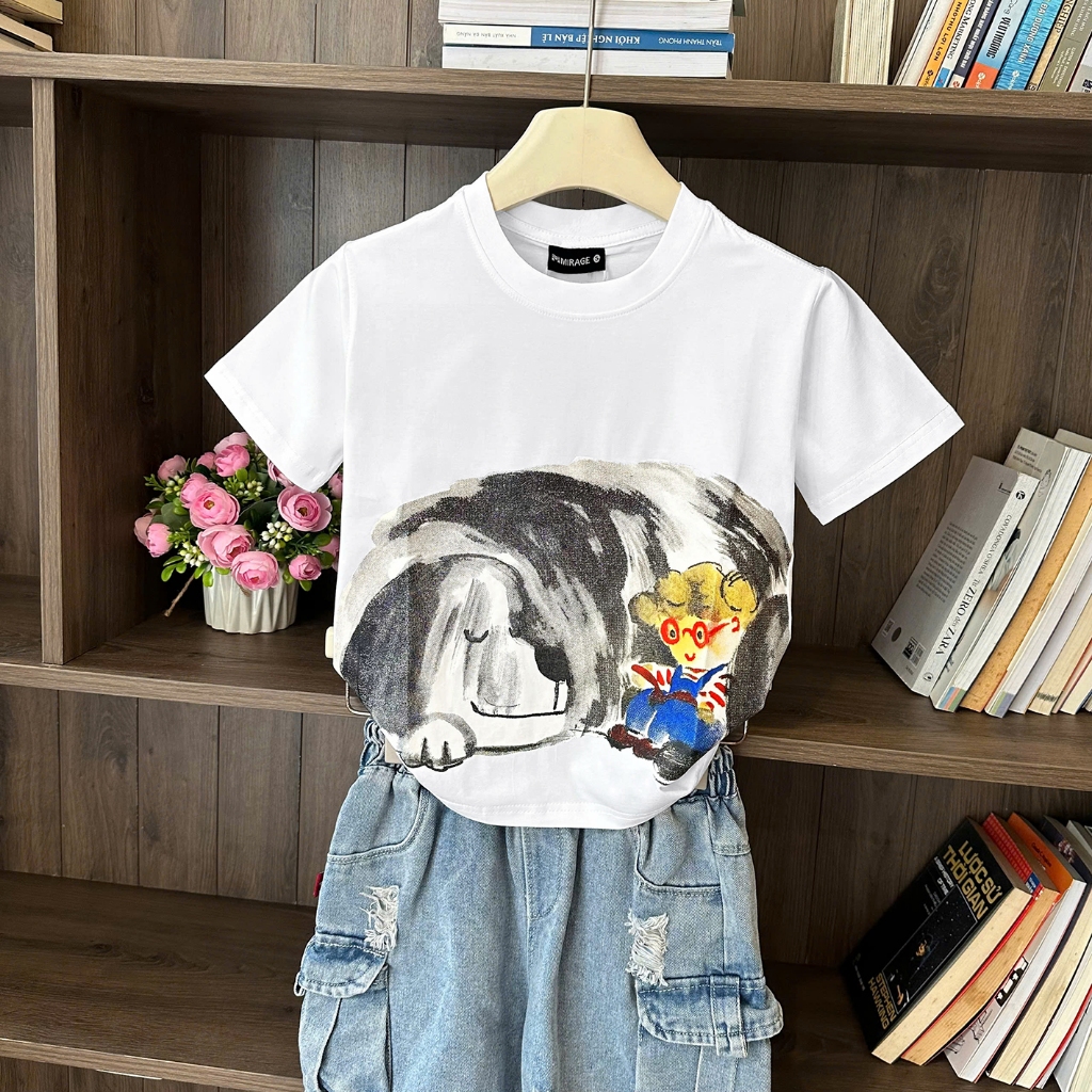 Áo Thun Trẻ Em Mirage Họa Tiết Chó Trắng Đáng Yêu Chất 100% Cotton Cao Cấp, Có Kèm Hình Thật.