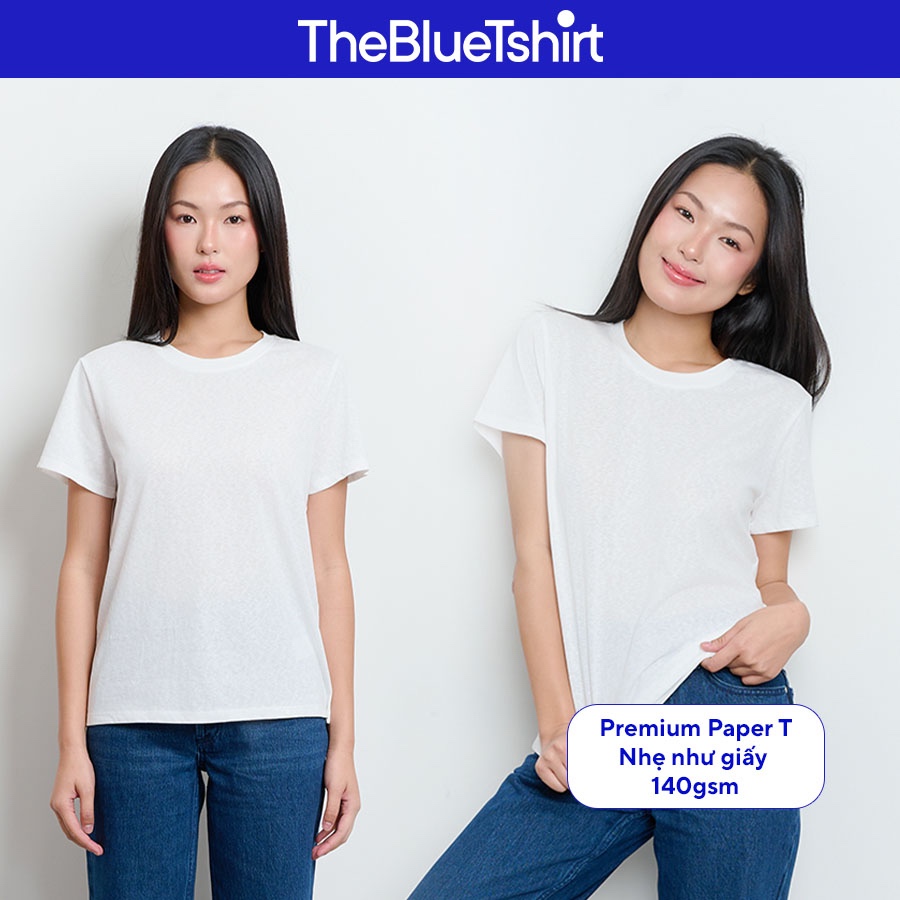 TheBlueTshirt - Áo thun trắng tay ngắn cổ tròn cotton pha lanh cao cấp cho nữ - Paper Regular T