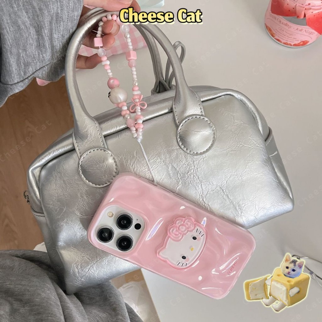 Kitty Dây chuyền và mèo kt ba chiều dễ thương Ốp điện thoại cho iPhone 14 15 16 13 12 11 17 Pro Max Xs Max XR 7 Plus