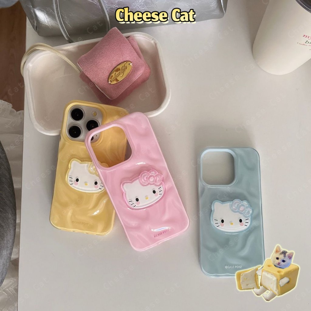Kitty Dây chuyền và mèo kt ba chiều dễ thương Ốp điện thoại cho iPhone 14 15 16 13 12 11 17 Pro Max Xs Max XR 7 Plus