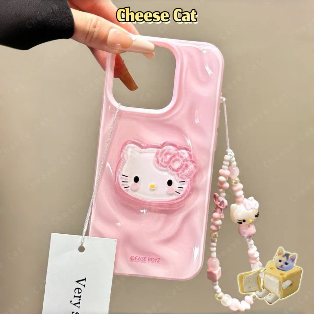 Kitty Dây chuyền và mèo kt ba chiều dễ thương Ốp điện thoại cho iPhone 14 15 16 13 12 11 17 Pro Max Xs Max XR 7 Plus