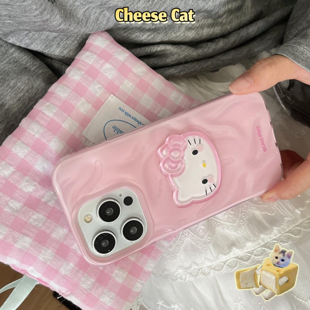 Kitty Dây chuyền và mèo kt ba chiều dễ thương Ốp điện thoại cho iPhone 14 15 16 13 12 11 17 Pro Max Xs Max XR 7 Plus