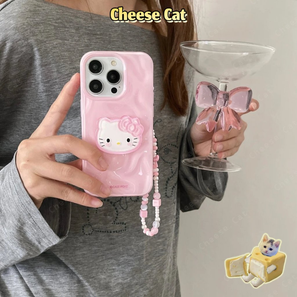 Kitty Dây chuyền và mèo kt ba chiều dễ thương Ốp điện thoại cho iPhone 14 15 16 13 12 11 17 Pro Max Xs Max XR 7 Plus