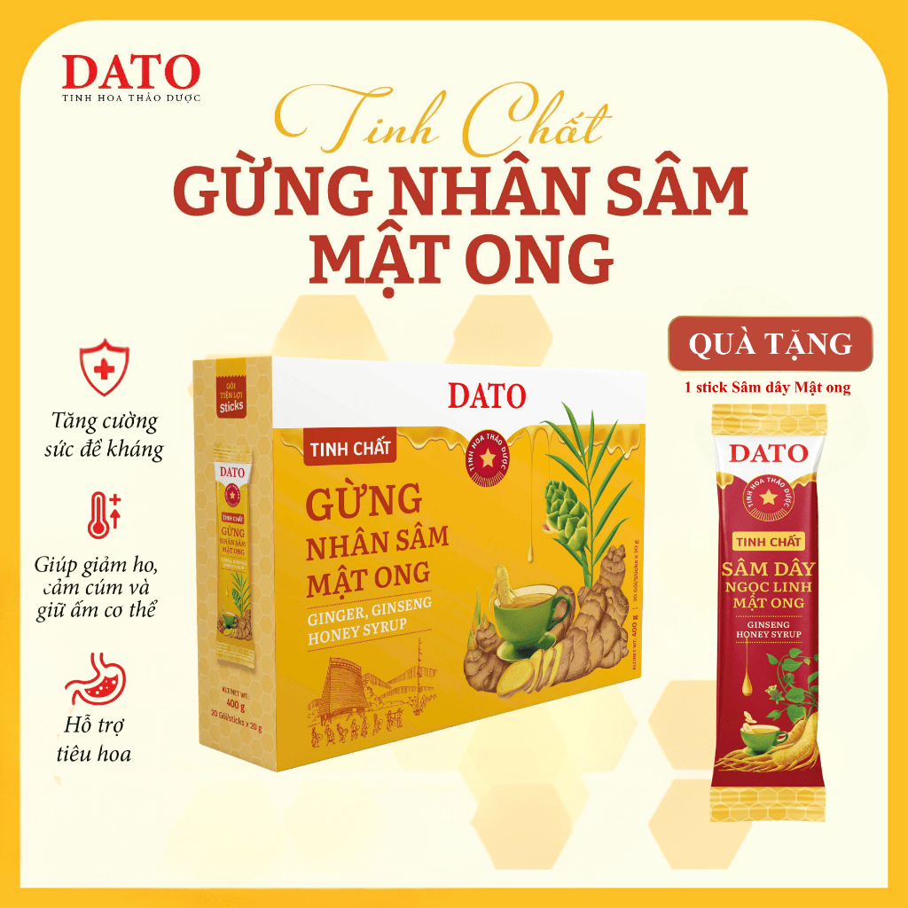 Tinh Chất Gừng Nhân Sâm Mật Ong DATO Dạng Syrup – Gừng Tây Nguyên Kết Hợp Nhân Sâm, Hương Vị Ấm Dịu, Tiện Lợi