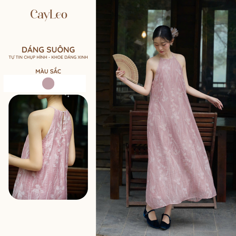 Váy dài nhẹ nhàng Thư Vỹ đầm cổ yếm đũi dáng suông hoạ tiết tơ in hoa CayLeo Design - DD856