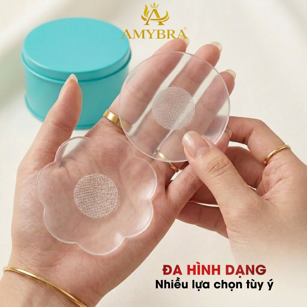 Miếng Dán Ngực Silicon Không Lộ Viền Tệp Da, Hộp 5 Cặp Dán Ti Trong Suốt Tái Sử Dụng AMYRBA H08