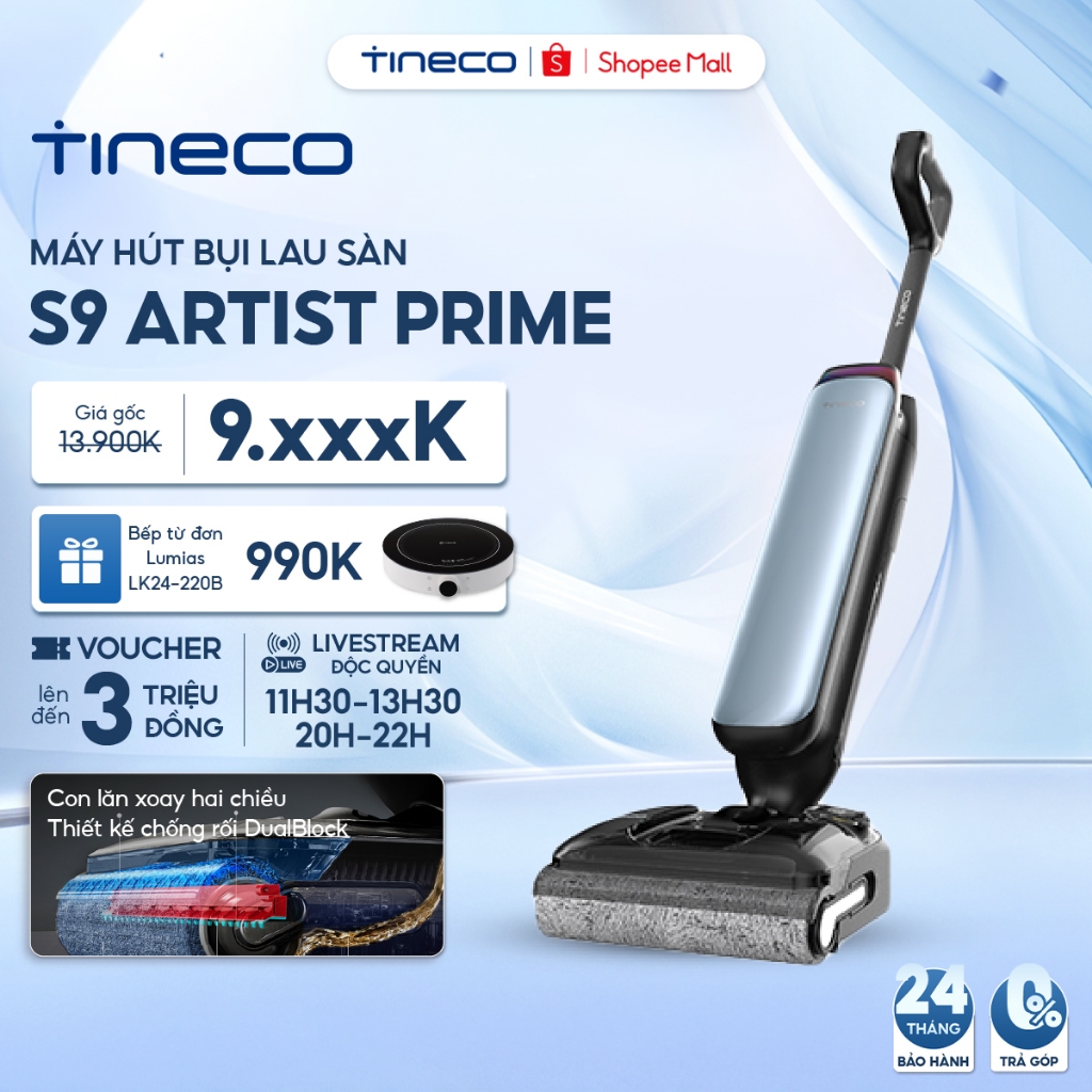 Máy hút bụi lau sàn khô ướt Tineco Floor One S9 Artist Prime/ S9 Artist-Lực hút 22000Pa-Điện phân khử khuẩn-Chống rối