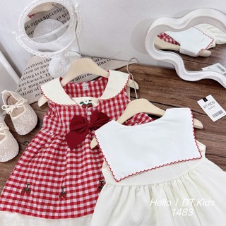[MỞ BÁN] Váy Bé Gái Sát Nách Cherry Gắn Nơ Cho Bé Gái Đáng Yêu Size Từ 6 - 24kg