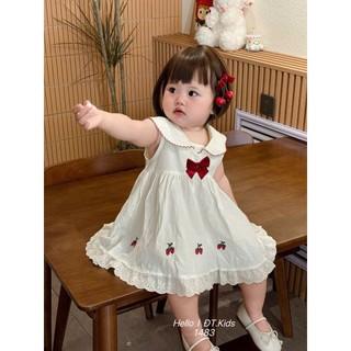 [MỞ BÁN] Váy Bé Gái Sát Nách Cherry Gắn Nơ Cho Bé Gái Đáng Yêu Size Từ 6 - 24kg