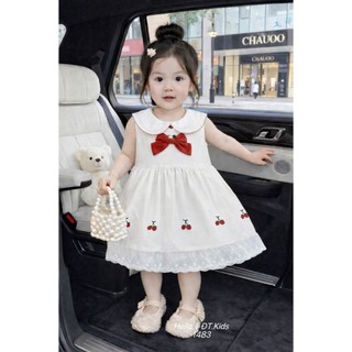 [MỞ BÁN] Váy Bé Gái Sát Nách Cherry Gắn Nơ Cho Bé Gái Đáng Yêu Size Từ 6 - 24kg