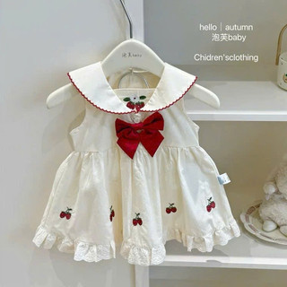 [MỞ BÁN] Váy Bé Gái Sát Nách Cherry Gắn Nơ Cho Bé Gái Đáng Yêu Size Từ 6 - 24kg