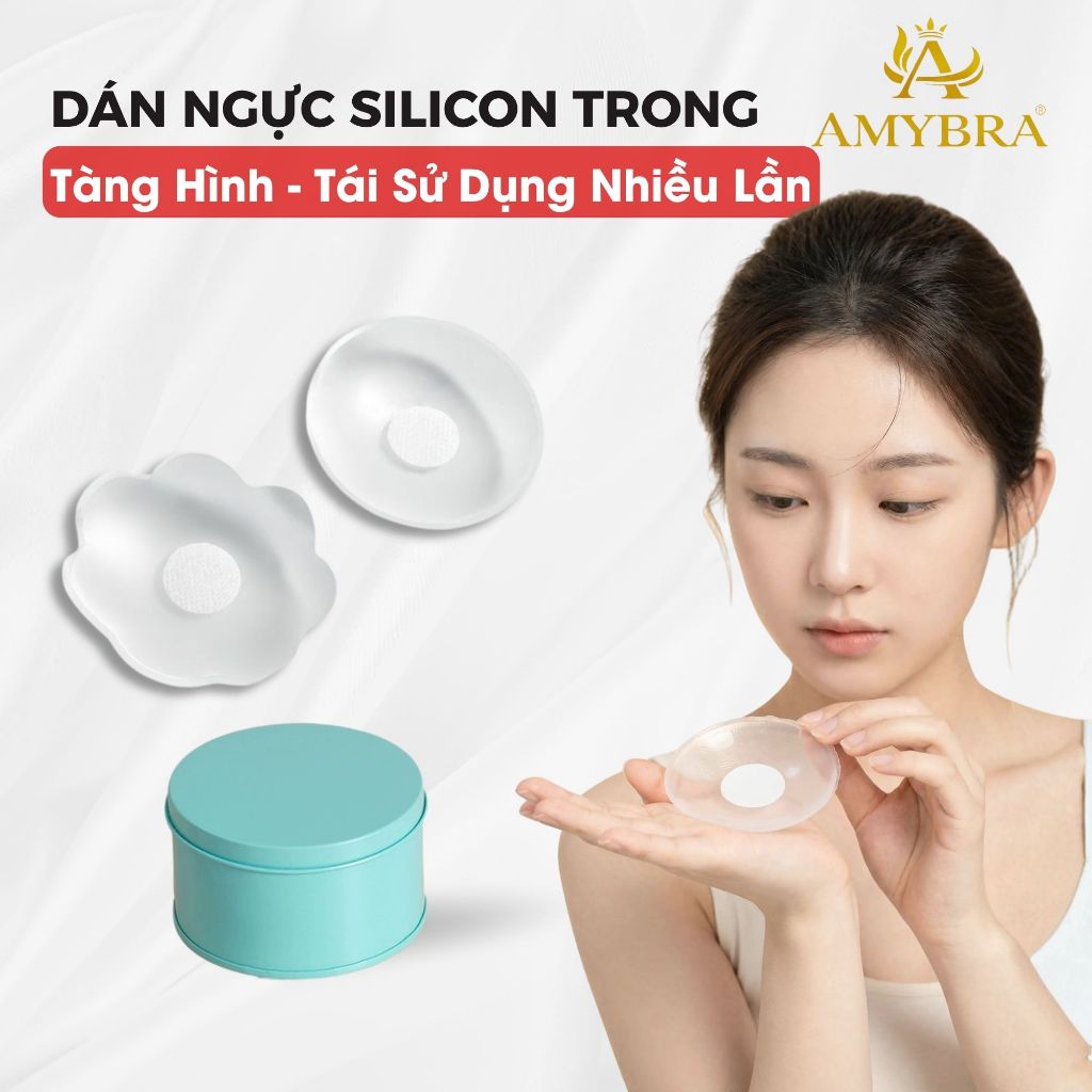 Miếng Dán Ngực Silicon Không Lộ Viền Tệp Da, Hộp 5 Cặp Dán Ti Trong Suốt Tái Sử Dụng AMYRBA H08