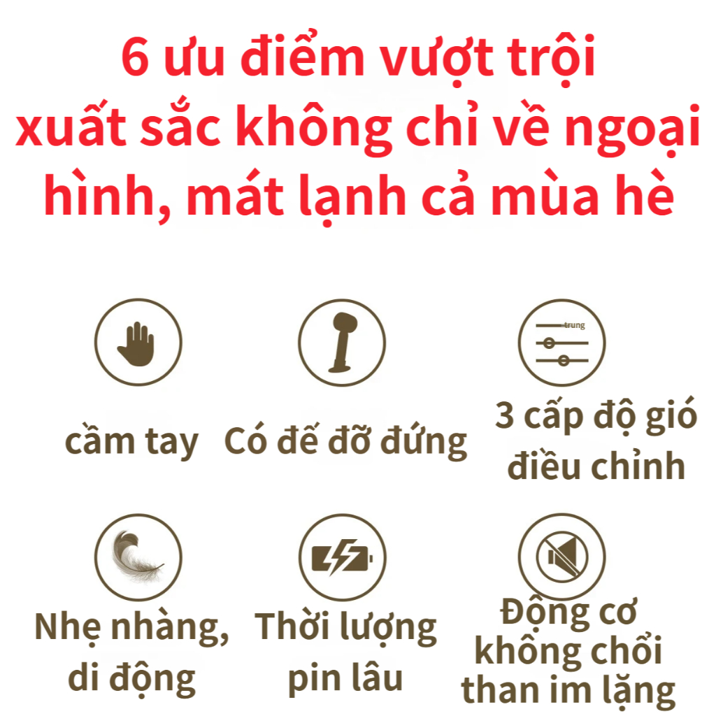 Quạt Cầm Tay Mini T10 Tuabin | Kèm Chân Đế Điện Thoại | 3 Cấp Gió | Động Cơ Không Chổi Than | Pin 2000mAh | Siêu Nhẹ Gọn