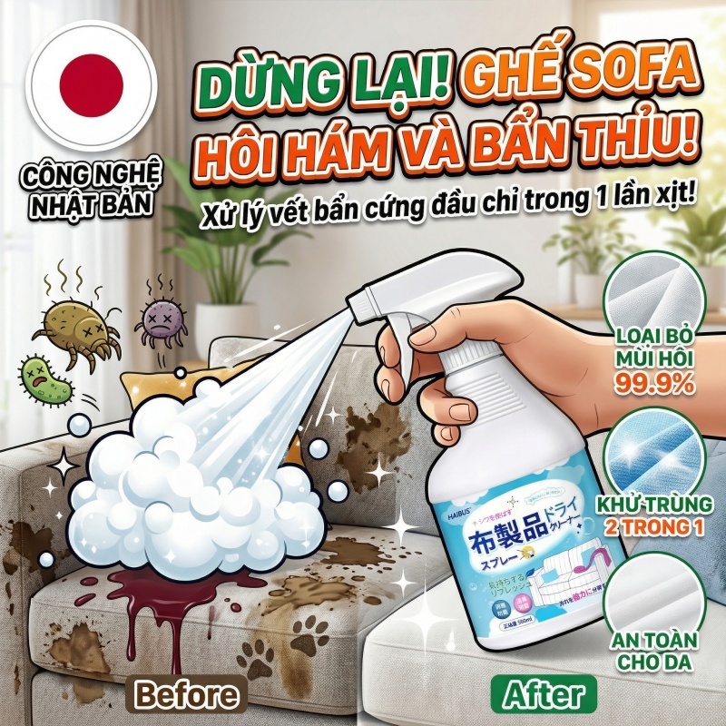 ✨ Không làm hỏng vải, tẩy sạch vết bẩn! ✨ Xịt vệ sinh sofa 500ml, giặt khô, không cần giặt, không để lại vết nước
