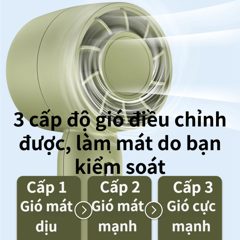 Quạt Cầm Tay Mini T10 Tuabin | Kèm Chân Đế Điện Thoại | 3 Cấp Gió | Động Cơ Không Chổi Than | Pin 2000mAh | Siêu Nhẹ Gọn