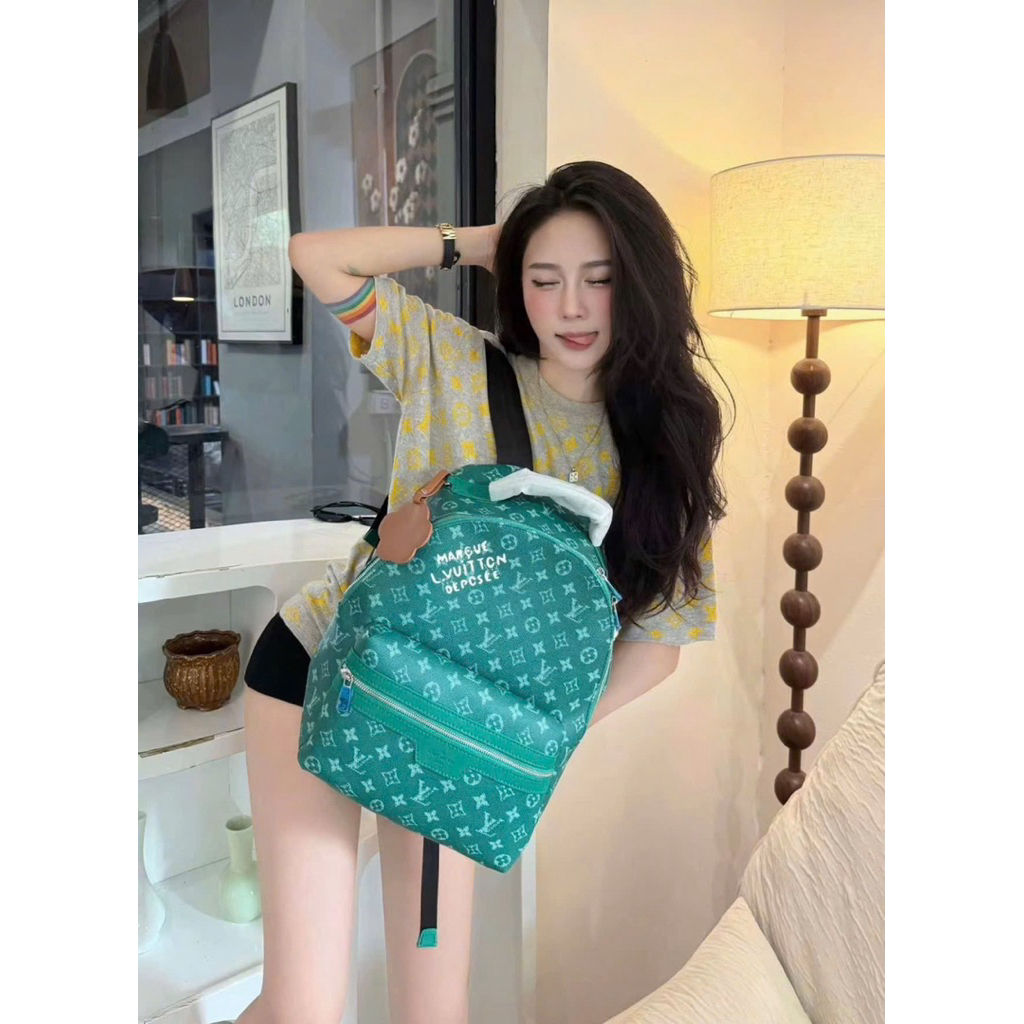 ⚡️[Hight Quality] Balo Nam Nữ \/ Green Backpack - Điểm Nhấn Hoa Xanh Lá Phối Tag Màu Sắc Cao Cấp Loại 1