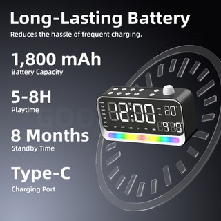 Loa Bluetooth Đồng Hồ Báo Thức GOOJODOQ Hiển Thị Thời Gian, Nhiệt Độ, Loa Stereo, Đèn Ngủ,Hỗ Trợ TF/USB/AUX/FM