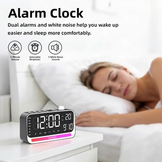 Loa Bluetooth Đồng Hồ Báo Thức GOOJODOQ Hiển Thị Thời Gian, Nhiệt Độ, Loa Stereo, Đèn Ngủ,Hỗ Trợ TF/USB/AUX/FM
