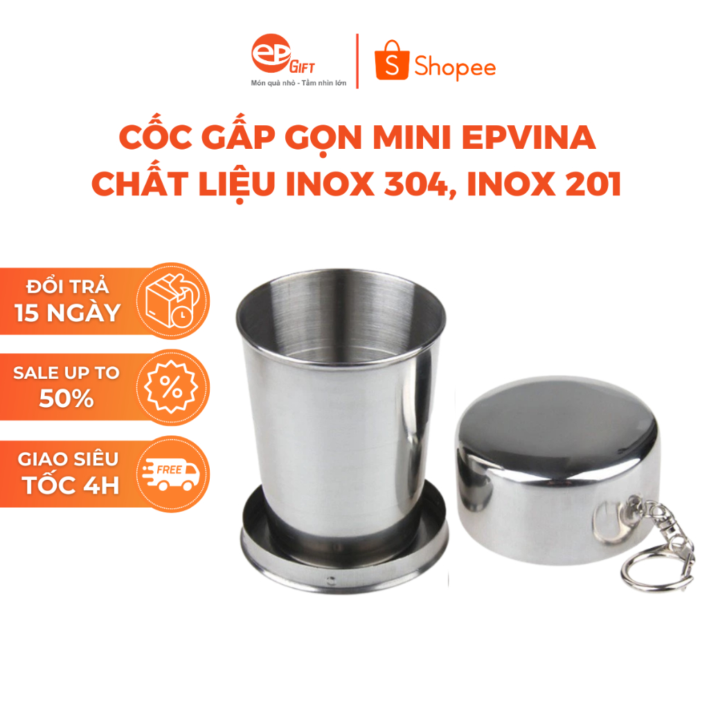 Cốc Gấp Gọn Du Lịch Epvina Gift Inox 304, Inox 201 Dung Tích 150ml