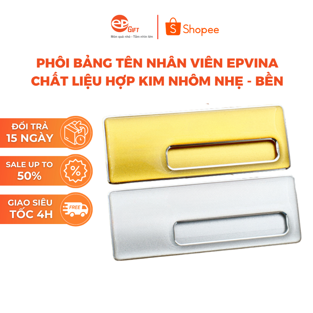 Phôi Bảng Tên Nhân Viên 04 Bằng Kim Loại Hợp Kim Nhôm 2 Màu Kèm Phụ Kiện Kim Cài Hoặc Nam Châm