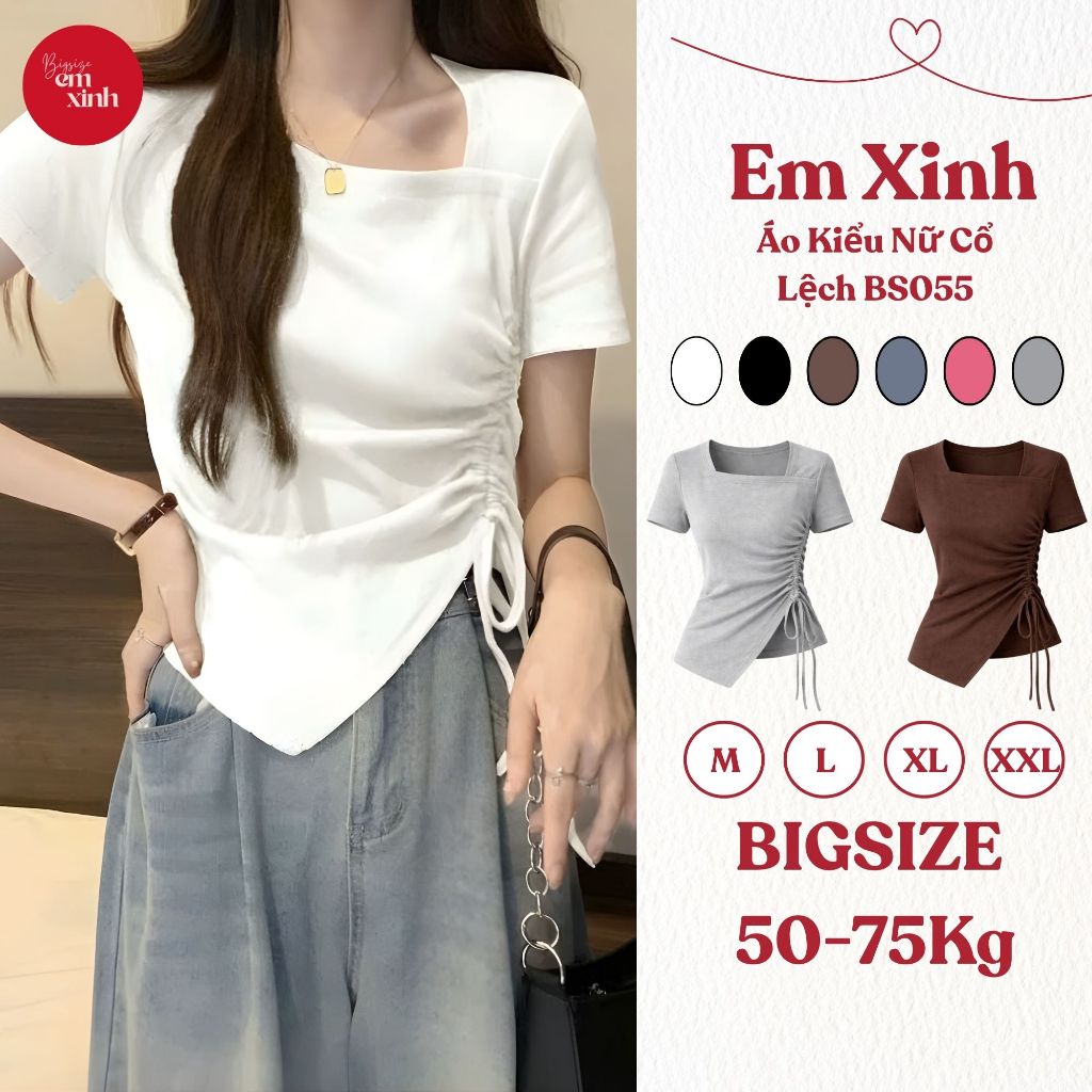 Áo Kiểu Nữ Cổ Lệch Rút Dây – Áo Nữ Thời Trang Bigsize Freesize | BS005- Em Xinh Bigsize