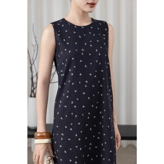 SWANLAKE | Váy Đầm Nữ Maxi Suông Sát Nách Xẻ Tà Linen Bông In Hoa Hè Cổ Tròn Có Túi Du Lịch D12380
