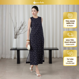 SWANLAKE | Váy Đầm Nữ Maxi Suông Sát Nách Xẻ Tà Linen Bông In Hoa Hè Cổ Tròn Có Túi Du Lịch D12380