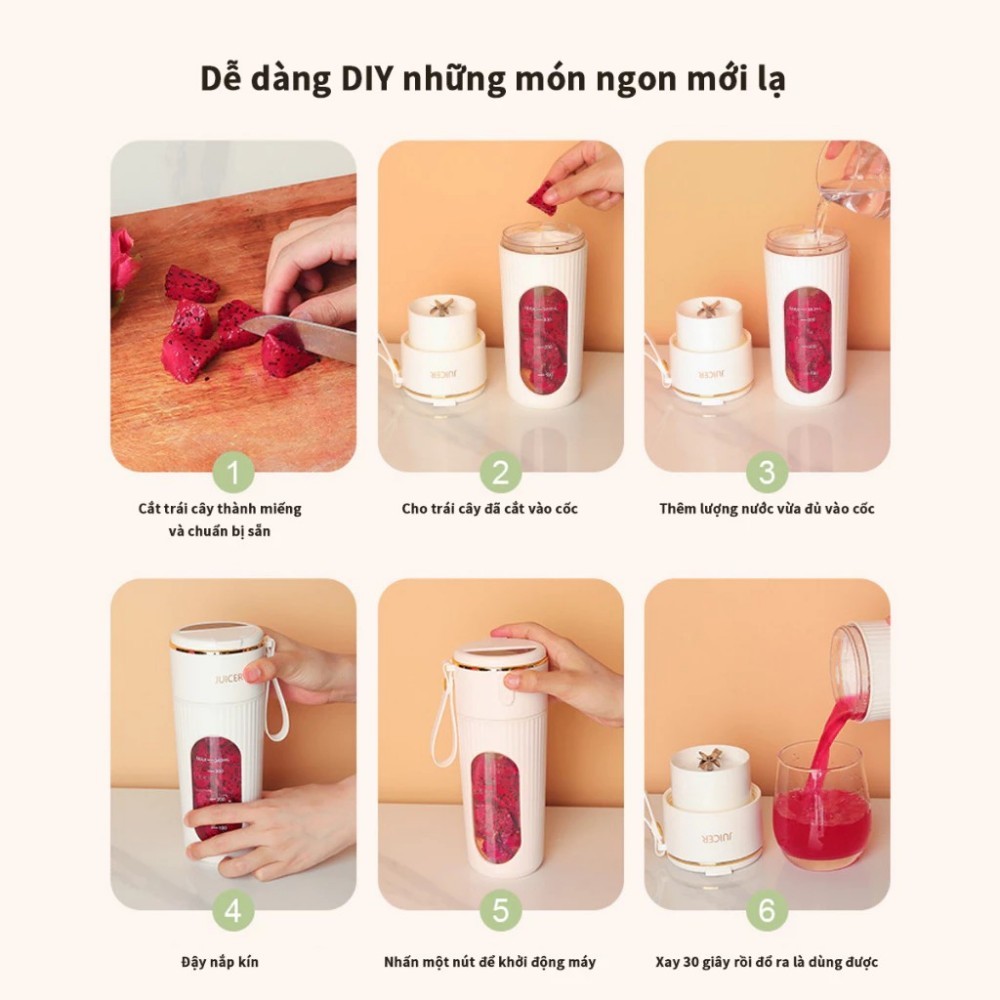 Bruborges Máy Xay Sinh Tố Cầm Tay Mini 340ml 14 Lưỡi Dao Thép Không Gỉ Xay Đá Siêu Nhanh Gọn Nhẹ Tiện Lợi