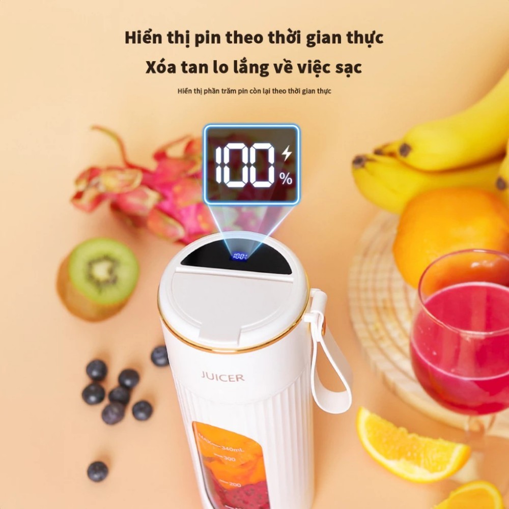 Bruborges Máy Xay Sinh Tố Cầm Tay Mini 340ml 14 Lưỡi Dao Thép Không Gỉ Xay Đá Siêu Nhanh Gọn Nhẹ Tiện Lợi