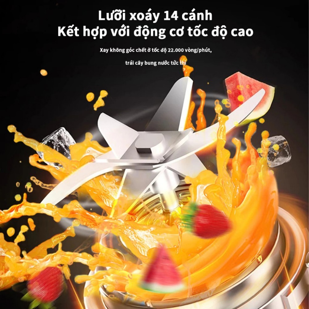Bruborges Máy Xay Sinh Tố Cầm Tay Mini 340ml 14 Lưỡi Dao Thép Không Gỉ Xay Đá Siêu Nhanh Gọn Nhẹ Tiện Lợi