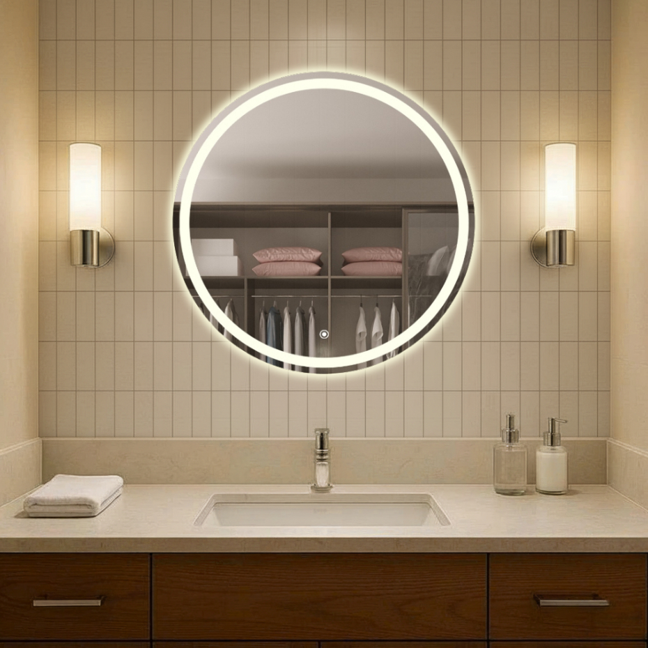 Gương Treo Tường HOME DECOR Hình Tròn Treo Phòng Tắm Có Led Cảm Ứng Bật Tắt 3 Màu Tiện Lợi