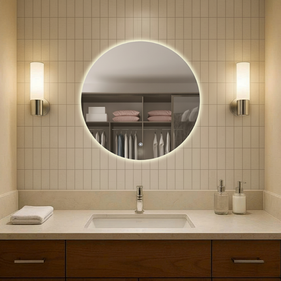 Gương Treo Tường HOME DECOR Hình Tròn Treo Phòng Tắm Có Led Cảm Ứng Bật Tắt 3 Màu Tiện Lợi