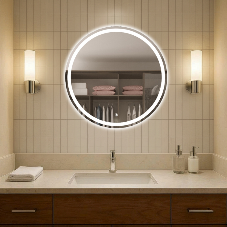 Gương Treo Tường HOME DECOR Hình Tròn Treo Phòng Tắm Có Led Cảm Ứng Bật Tắt 3 Màu Tiện Lợi