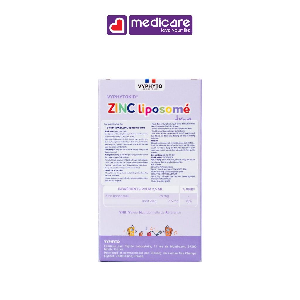 Dung dịch VYPHYTOKID ZINC Liposome bổ sung kẽm, hỗ trợ tăng sức đề kháng