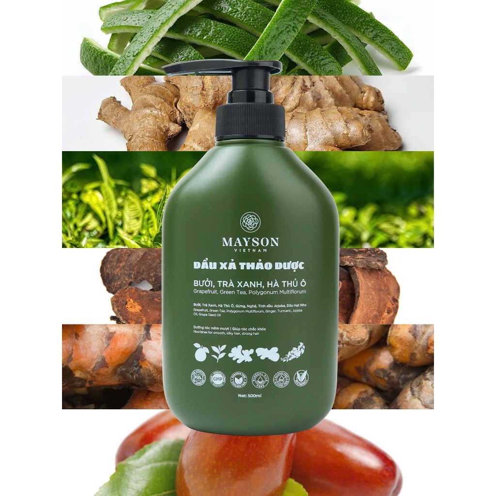 Dầu Gội Xả Combo 2 Gội 1 Xả Bưởi Trà Xanh Hà Thủ Ô Gừng Mayson Việt Nam 500gr