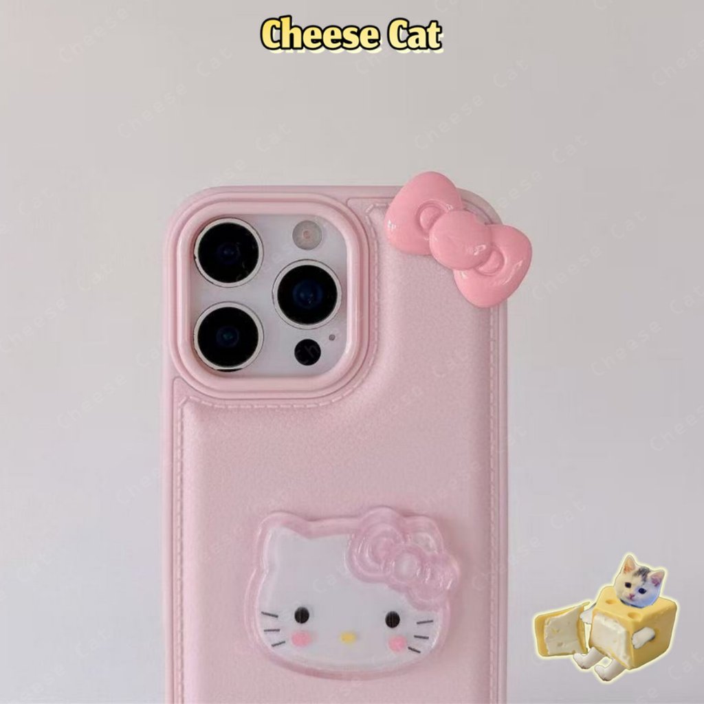 ins phong cách cô gái Da nơ Kitty màu xanh hồng Ốp điện thoại cho iPhone 14 15 16 13 12 11 17 Pro Max Xs Max XR 7 Plus