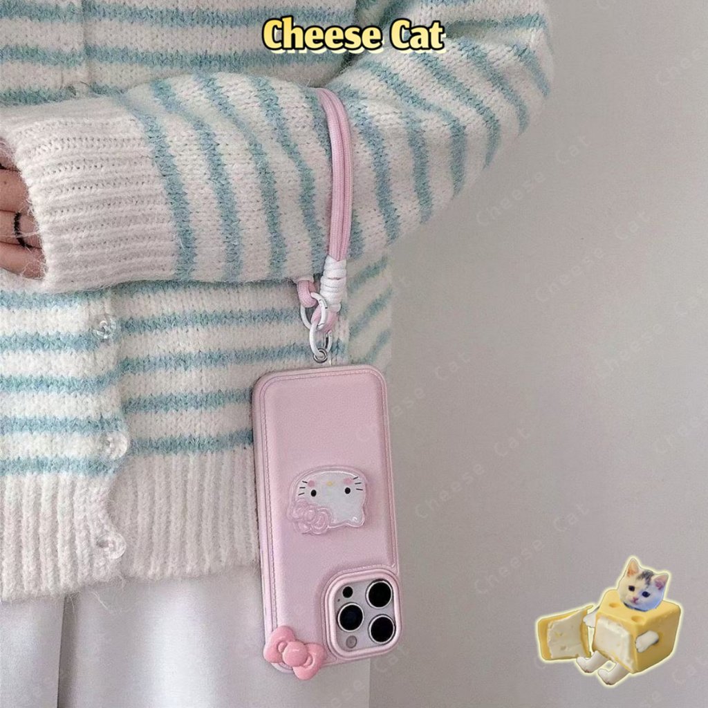 ins phong cách cô gái Da nơ Kitty màu xanh hồng Ốp điện thoại cho iPhone 14 15 16 13 12 11 17 Pro Max Xs Max XR 7 Plus