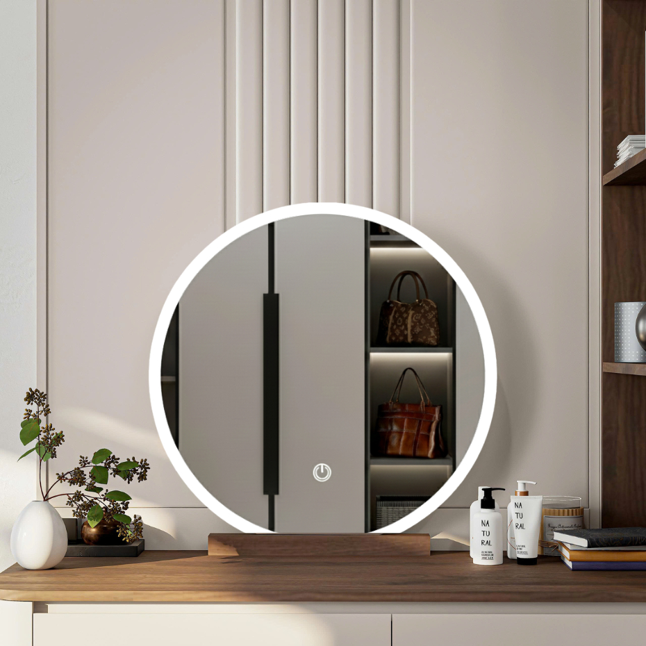Gương Led HOME DECOR Hình Tròn Để Bàn Trang Điểm Có Led Cảm Ứng Bật Tắt 3 Màu Tiện Lợi