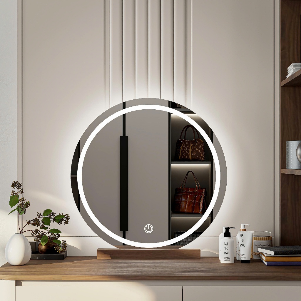 Gương Led HOME DECOR Hình Tròn Để Bàn Trang Điểm Có Led Cảm Ứng Bật Tắt 3 Màu Tiện Lợi
